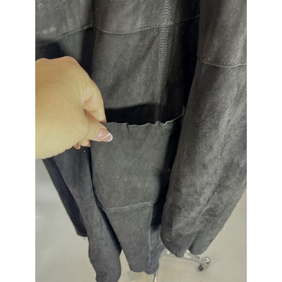 Free People Black Leather Jacket Size Large Suede Buffalo Plaid Grunge Dark Acad - Picture 9 of 16